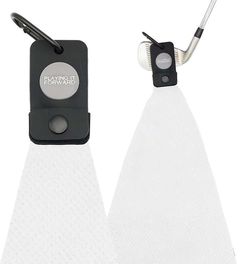 Playing It Forward Magnetic Golf Towels for Golf Bags with Clip & Ultra Strong Magnet - Waffle Weave Microfiber Towel for Secure Hold on Bags & Carts - Ideal Club Cleaner & Accessories - White - Image 1